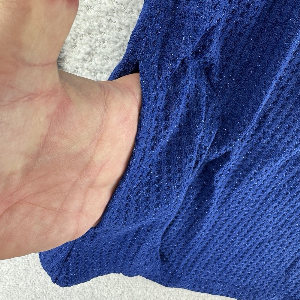 LOGO by Lori Goldstein Metallic Waffle Knit Mock Neck Top Sweater Small Blue - Picture 7 of 13
